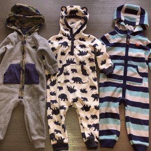 Lot of 3 fleece zip up coverall, all Carter’s 12M
